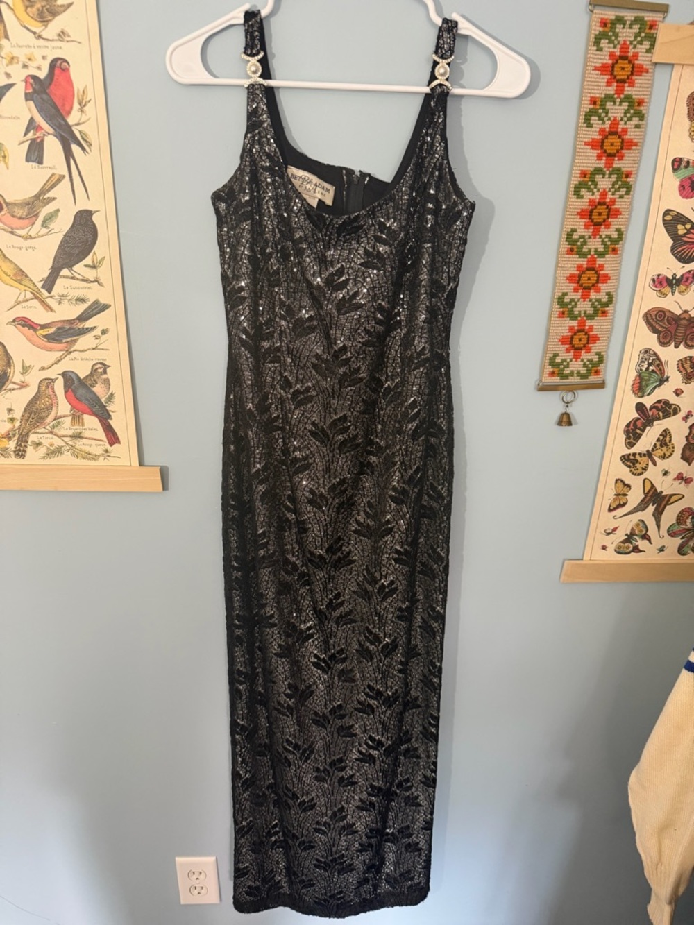 Vintage Betsy & Adam Black Sequined Dress - Elegant Evening Gown